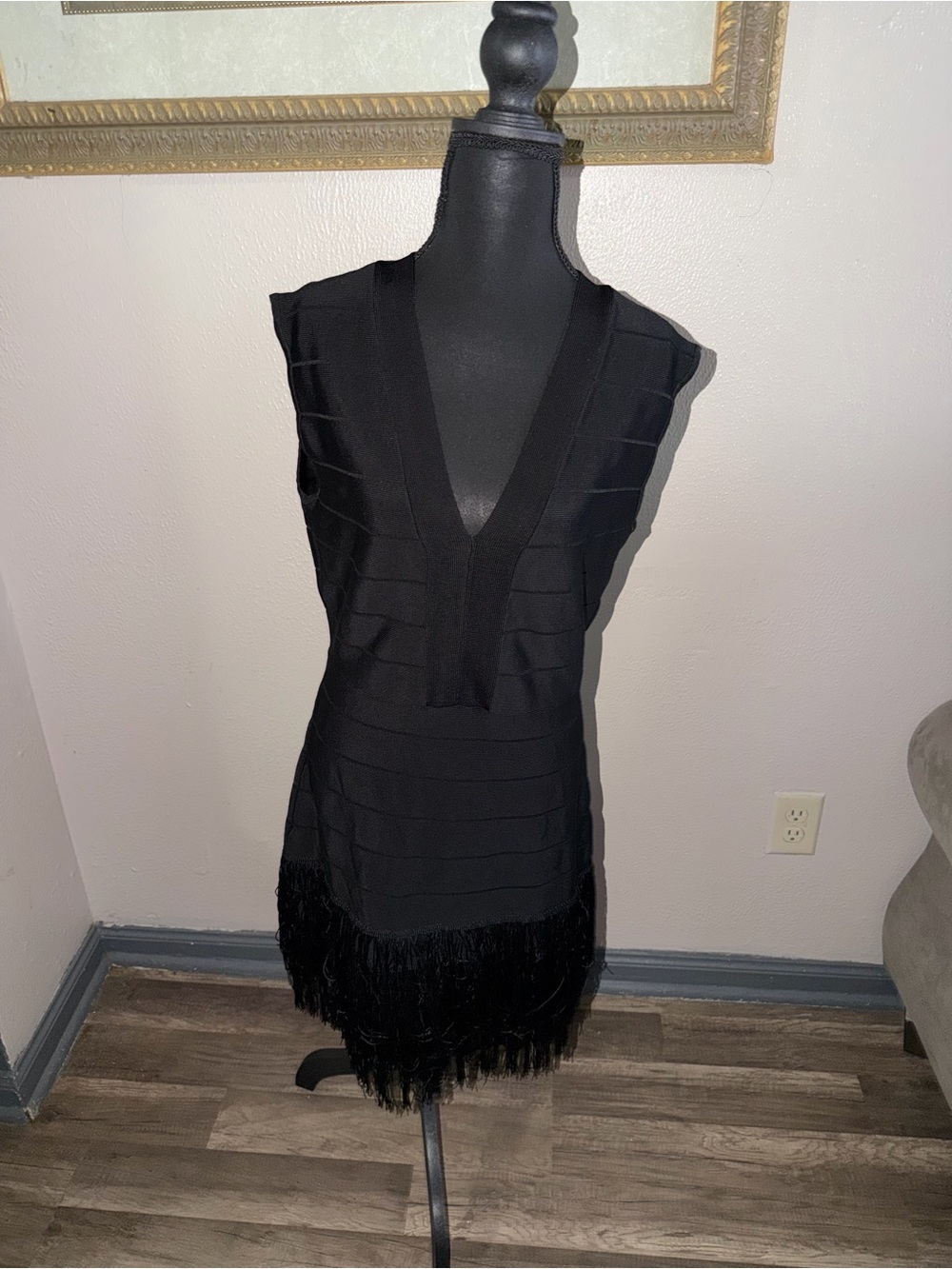 VENUS Black V-Neck Fringe Mini Dress